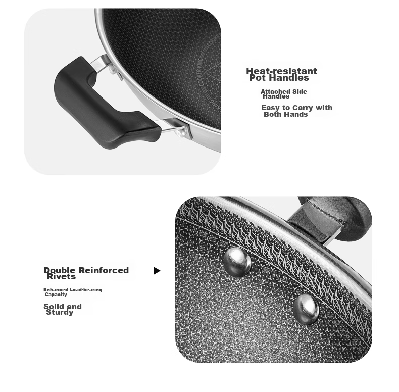 COOKER KING Wok, 316 Stainless Steel Frying Pan, Double-Sided Honeycomb Pattern Non-Stick Pan, 32cm, Can Be Used on Gas Or Induction Stoves, with Visible Lid And Stand 18