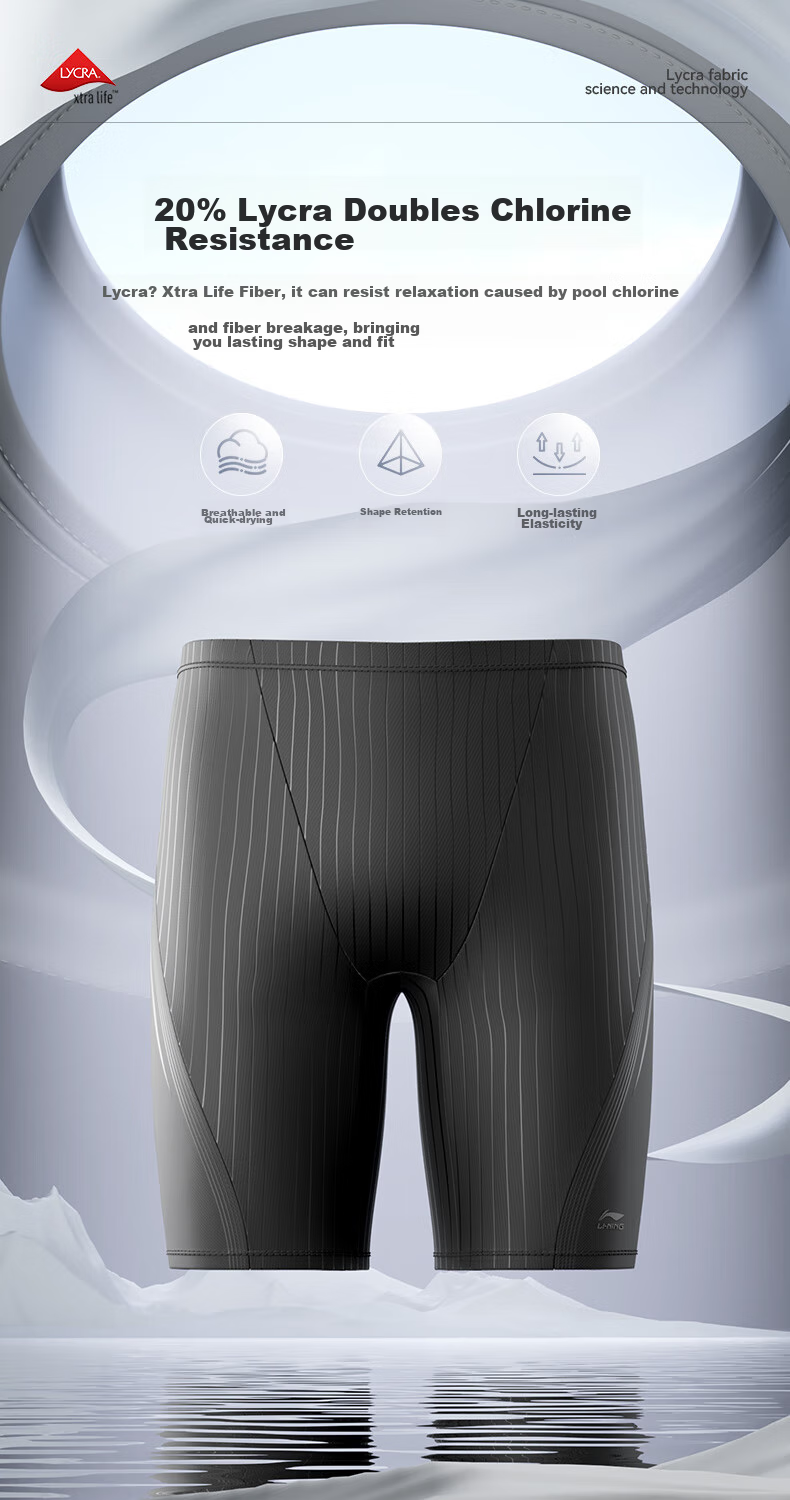 Li-Ning Swimming Trunks for Men, Knee-Length, Professional Fitness Plus Size Swimming Gear, 2091 Black XL 3