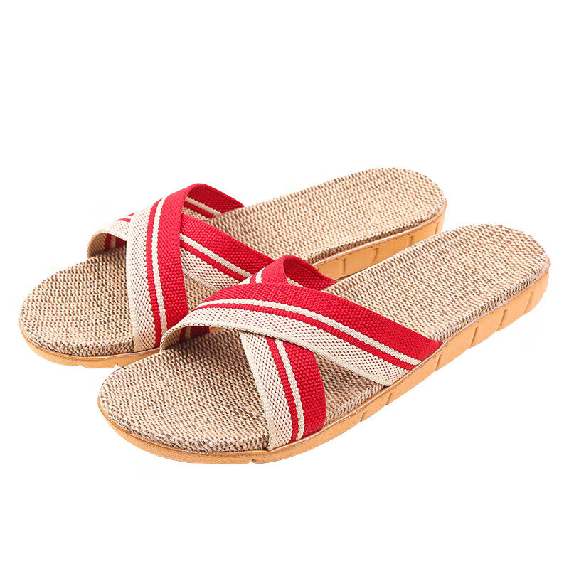 Huili Linen Slippers for Men And Women, Casual Sweat-Absorbing Dry Comfortable Wear-Resistant Floor Slippers HL2187 Red 39-40