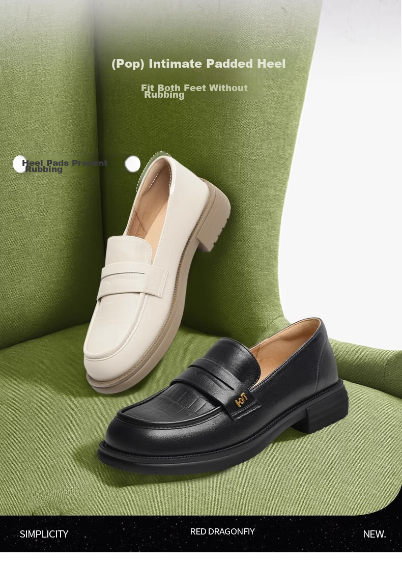 RED DRAGONFLY Loafers for Women, Spring And Autumn British Style Square Toe Soft Sole Flats, Square Heel Leather Shoes WLB14137 Beige 36 7