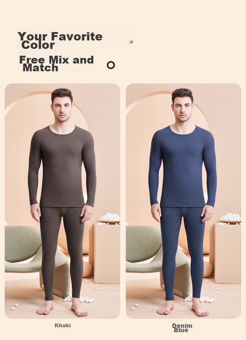 Hengyuanxiang [Cashmere Silk] Autumn And Winter 10A Grade Antibacterial Anti-Mite Thermal Underwear Men's Autumn Top And Pants Set, Black 16