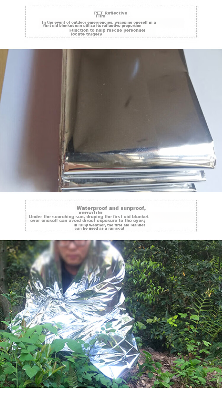 BWNK Emergency Blanket Insulation Blanket Outdoor Mountaineering Camping Survival Blanket Sunscreen Multi-Purpose Aluminum Foil Thermal Emergency Blanket 3-Pack 5