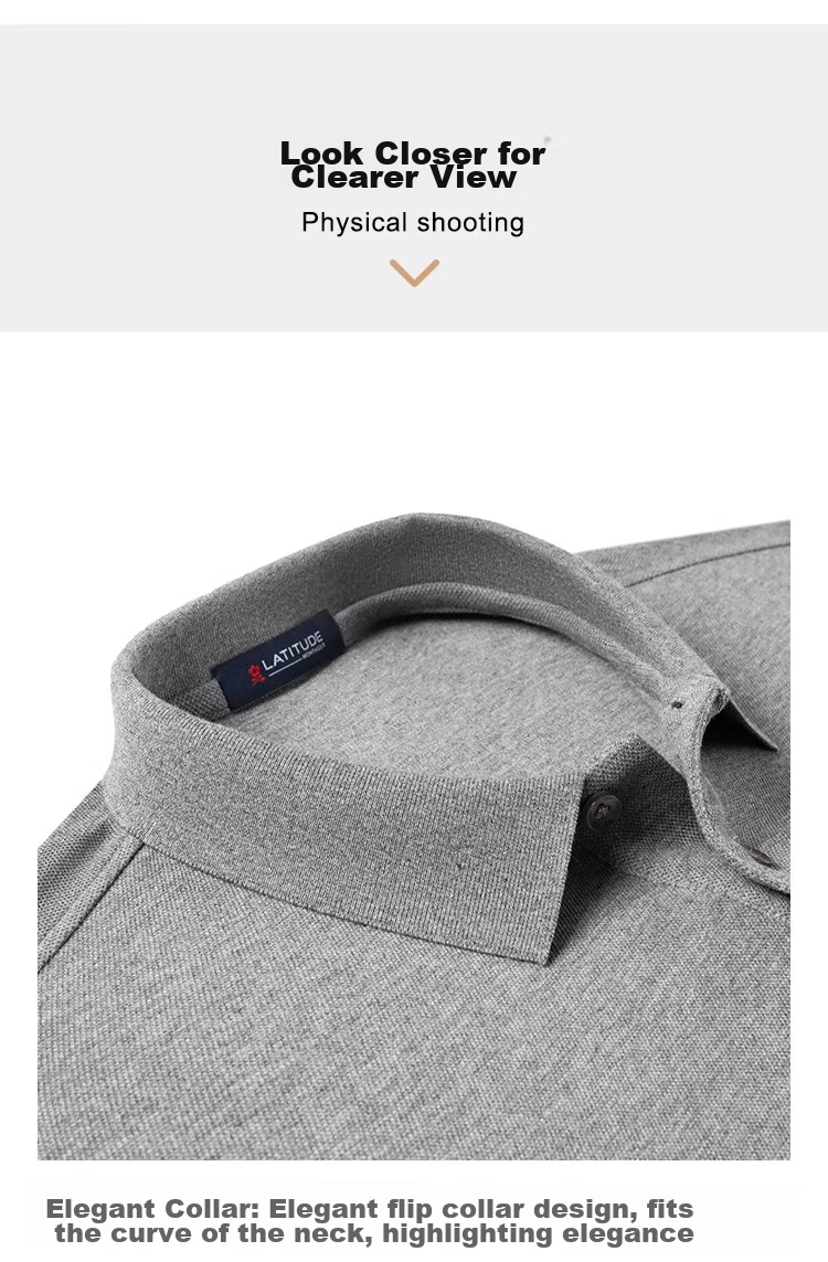 MONTAGUT Men's Long-Sleeve Polo Shirt, Autumn Season, Turn-Down Collar, Pique Long-Staple Cotton, Skin-Friendly Business Casual T-Shirt, Gray, 3XL 16