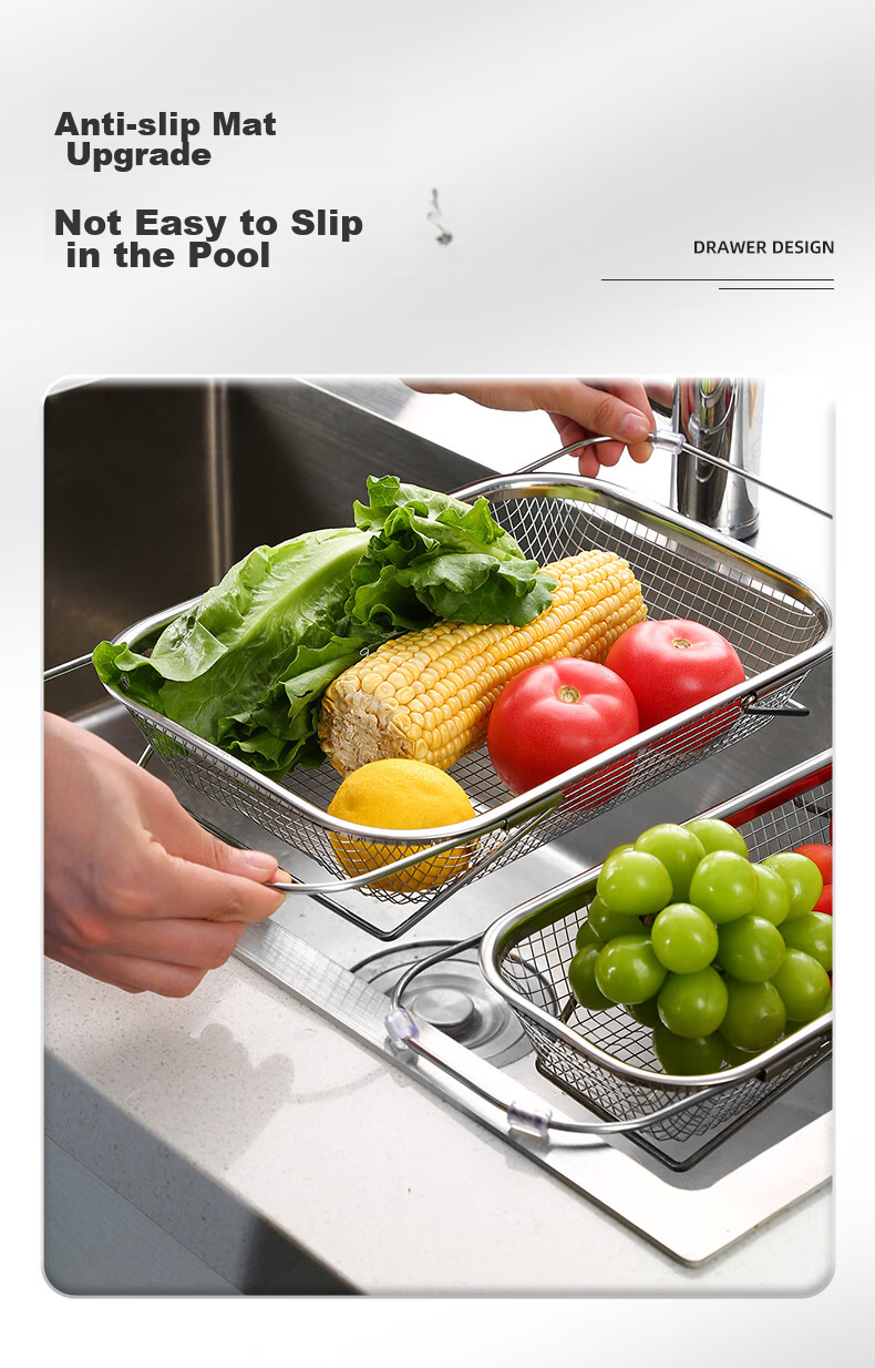 Newair Stainless Steel Draining Basket, Sink Drainer Rack, Extendable Dish Rack, Dishwashing Sink Fruit And Vegetable Washing Basket, Storage Rack 7