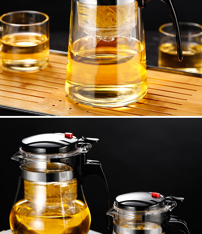 Ranye Glass Teapot with Heat-Resistant Cup, Press-Type Tea Infuser with Separate Compartments, 1000ml Simple Filter Tea Pot SY1000 17