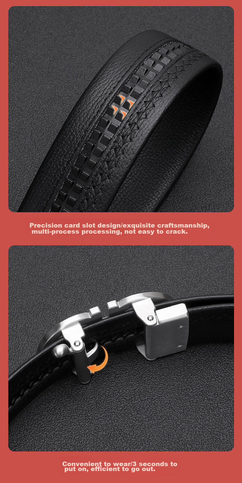 ELLE HOMME Men's Top-Grain Leather Belt, Luxury 304 Stainless Steel Buckle Automatic Waist Belt, Birthday Gift for Boyfriend 6