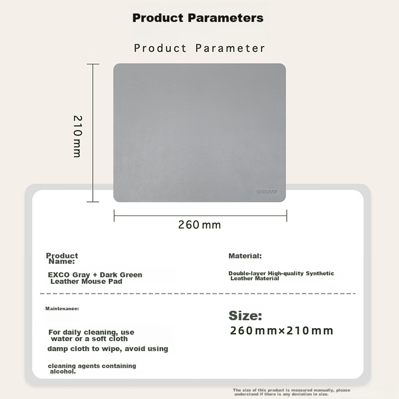 EXCO Double-Sided Cork Mouse Pad, Small Size, Waterproof Leather Office Pure Color Mat, Computer Writing Desk Pad, Gaming Leather Non-Slip Gray 9749 11