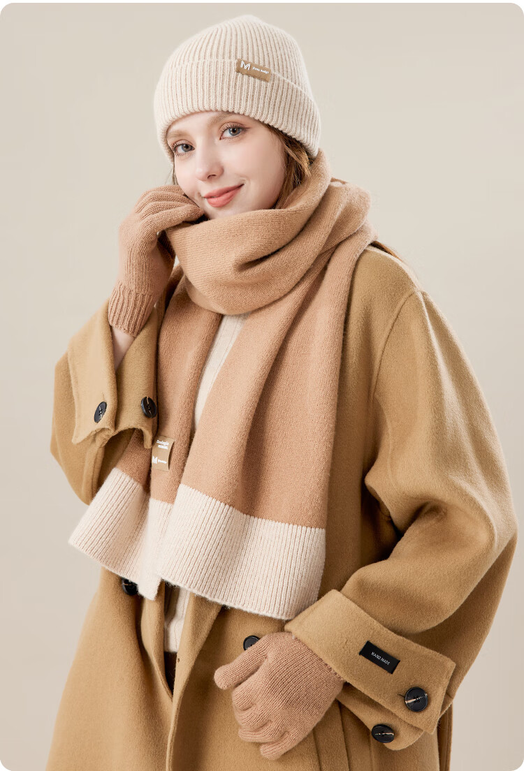 JIUMU Pure Wool Warm Scarf, Hat And Gloves Three-Piece Set for Women, Winter Birthday New Year Gift for Girls, Gift Box Packaging 11