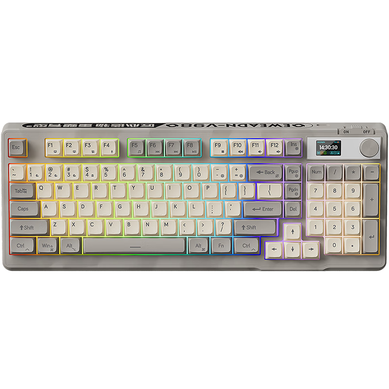 EWEADN V98Pro Wireless Keyboard And Mouse Set, Bluetooth/Wired/USB Triple-Mode with Screen, Mechanical Feel, Silent Office Membrane Keyboard, 98 Keys for Computer, Universal for Laptops, Cream Gray