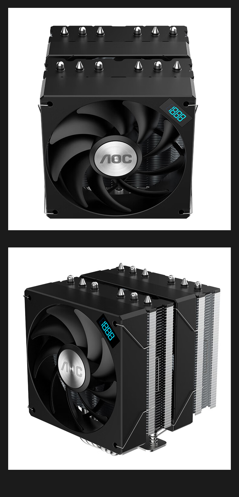 AOC T65B/93 Black CPU Air Cooler Frost Tower (Real-Time Speed Display/6 Heat Pipes/PWM Temperature Control 2200 RPM/Multi-Platform/Overclocking up to 260W) 7