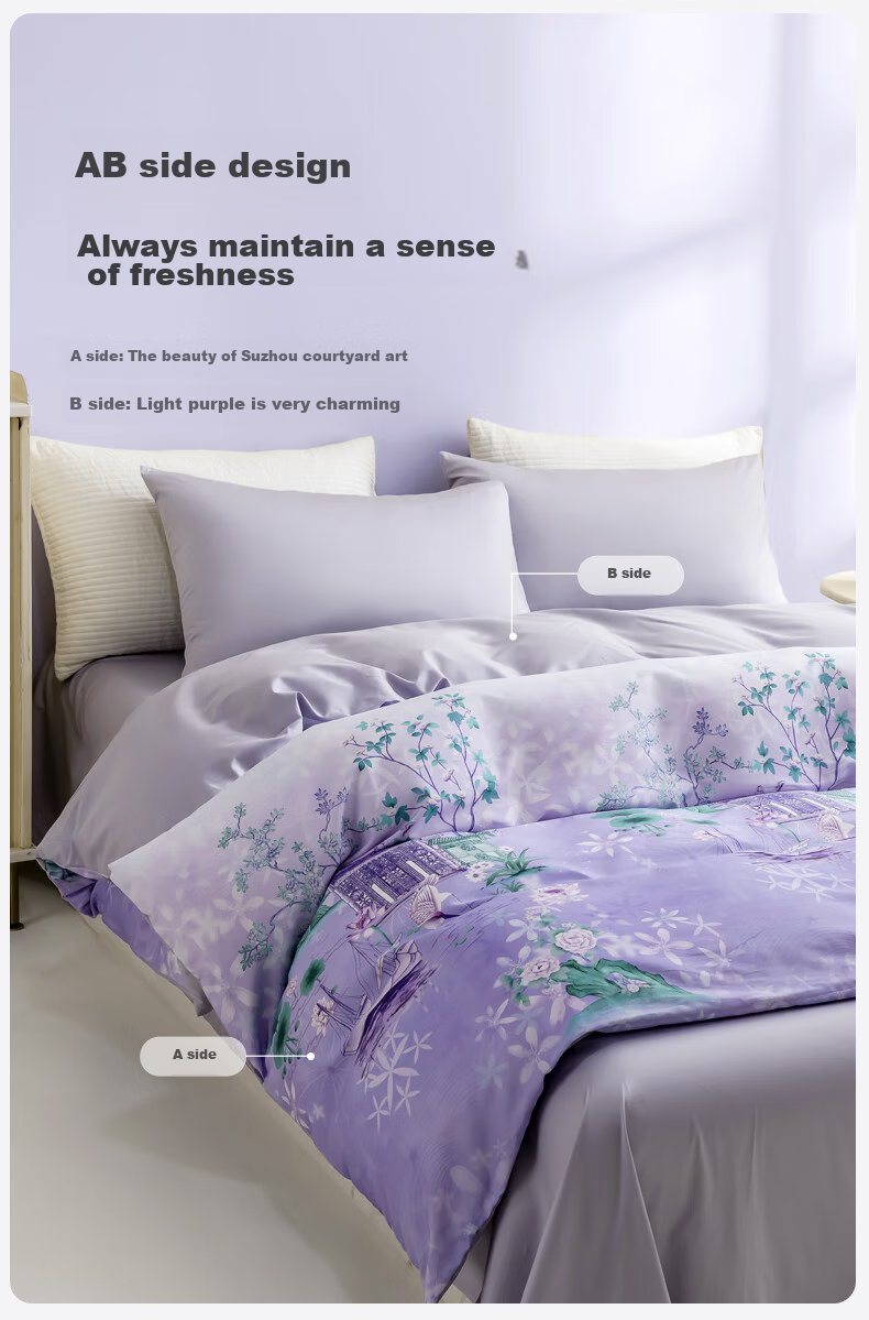 CROWN Four-Piece Set, 100% Pure Cotton High-End Luxury Bedding, 60-Count All-Cotton Duvet with Pillowcases, Summer Quilt Cover, 200*230cm 7