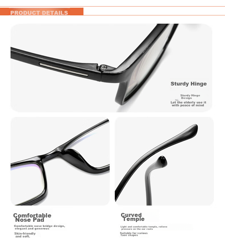 YIDUN Fashion Full-Frame Reading Glasses, High-Definition TR90 Lightweight Frame Anti-Blue Light Reading Glasses for Father's Day 8