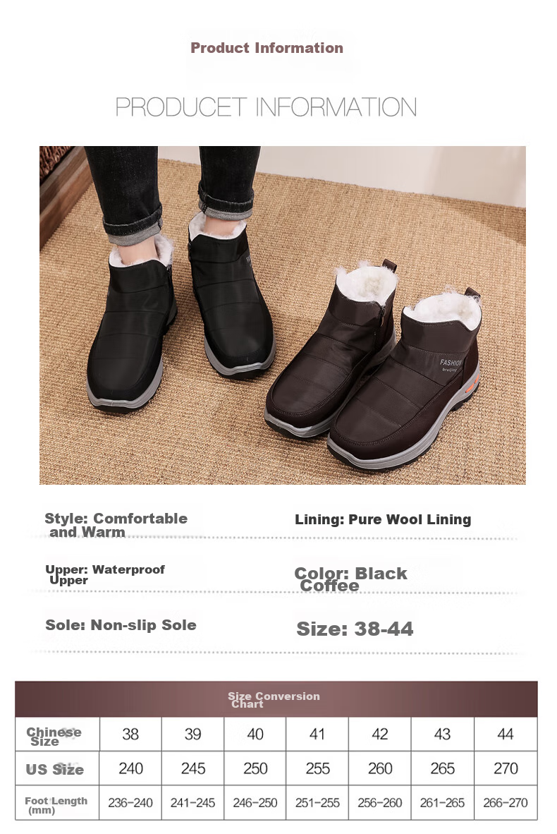 Ankang Winter Pure Wool Warm Men's Old Beijing Cloth Shoes, Thickened Waterproof Dad High-Top Cotton Boots 23503, Black, Size 44 4
