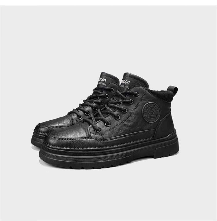 Yearcon Martin Boots Winter Fleece Fashion Retro Casual Versatile Men's Outdoor Thick-Soled Work Boots 9