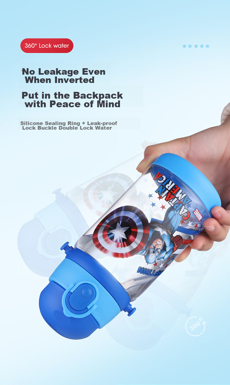 Disney Kids Water Bottle with Straw Large Capacity High Temperature Resistant Plastic Water Bottle Double Lid Drinking Cup for Boys and Girls Elementary Students 5