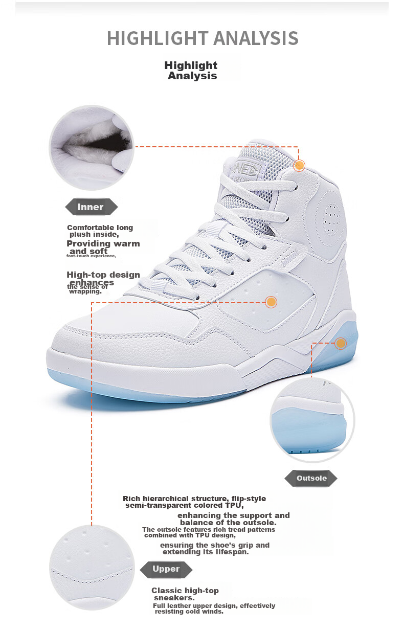 361° Women's Sports Shoes, Autumn And Winter High-Top Warm Fleece-Lined Heightening Casual Sneakers, Style 682146606A-1 33
