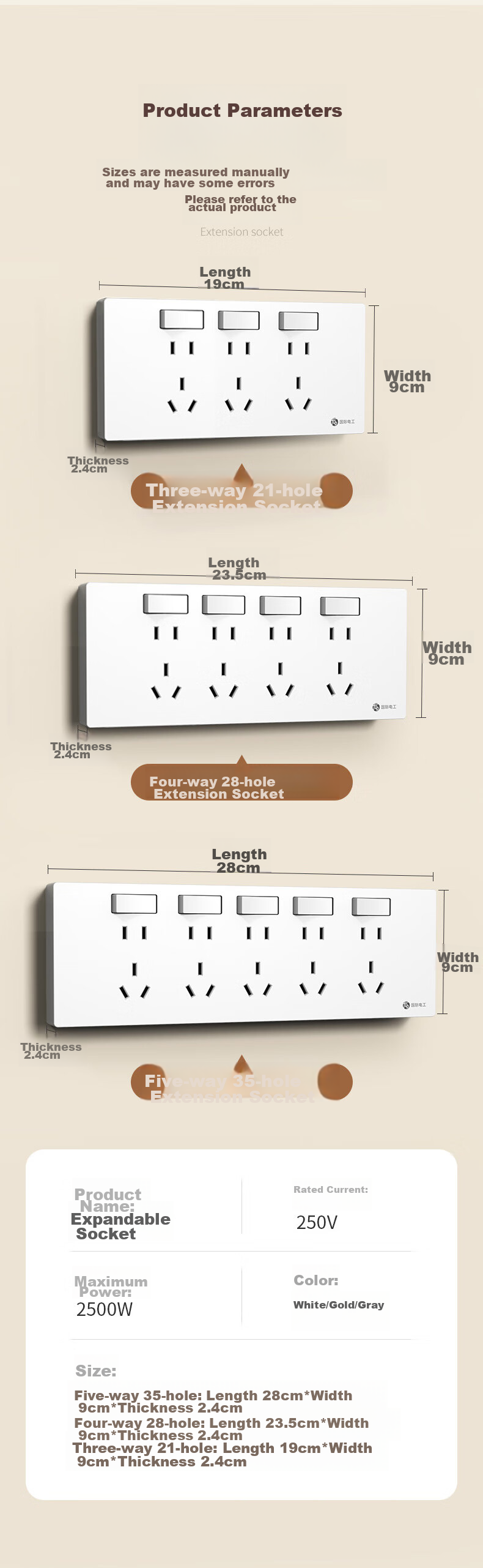 FDD Concealed Expandable Socket, 86-Type Converter, Extended Socket Panel, One Switch with Five Holes, One-To Converter, [White-35 Holes] Left Expansion + Independent Switch 12