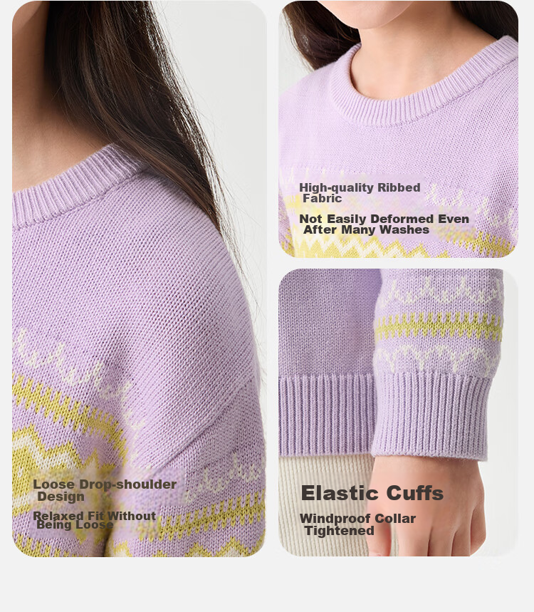 BALABALA Children's Clothing, New Winter Sweater for Girls, Fair Island Style, Round Neck, Fashionable Top, Comfortable And Trendy 9