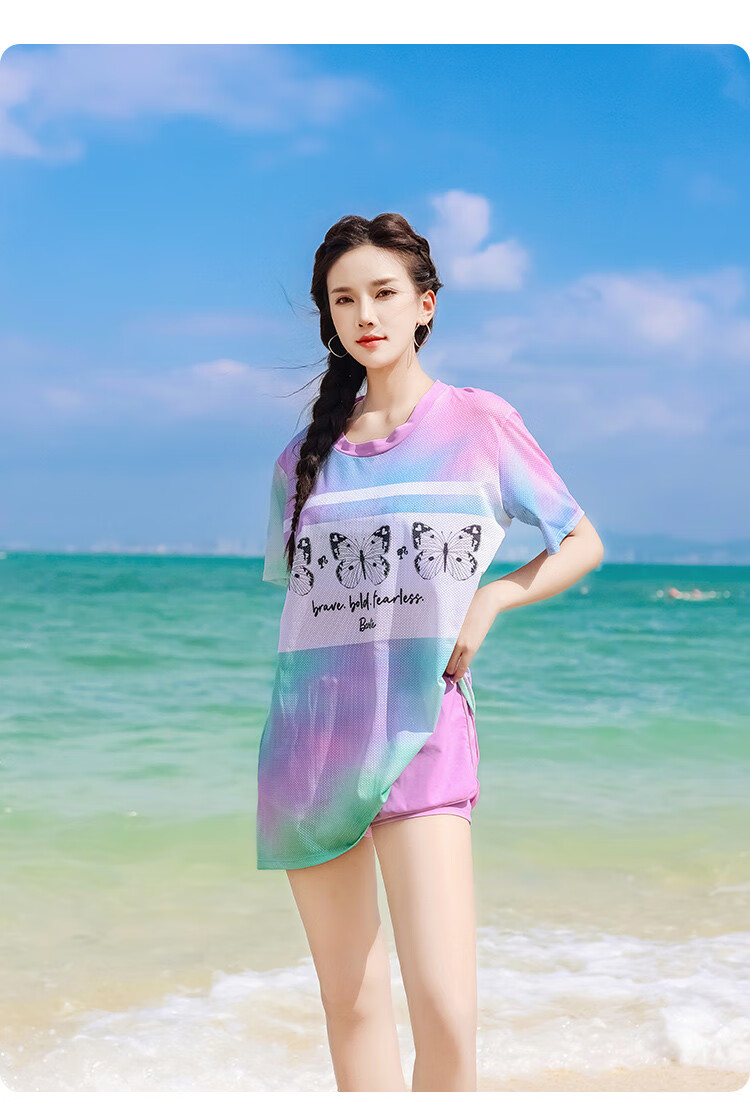 Barbie [Three-Piece Set] Women's Two-Piece Swimsuit, Tummy Control Slimming Boyshort Swimwear for Beach Vacation And Hot Springs 11