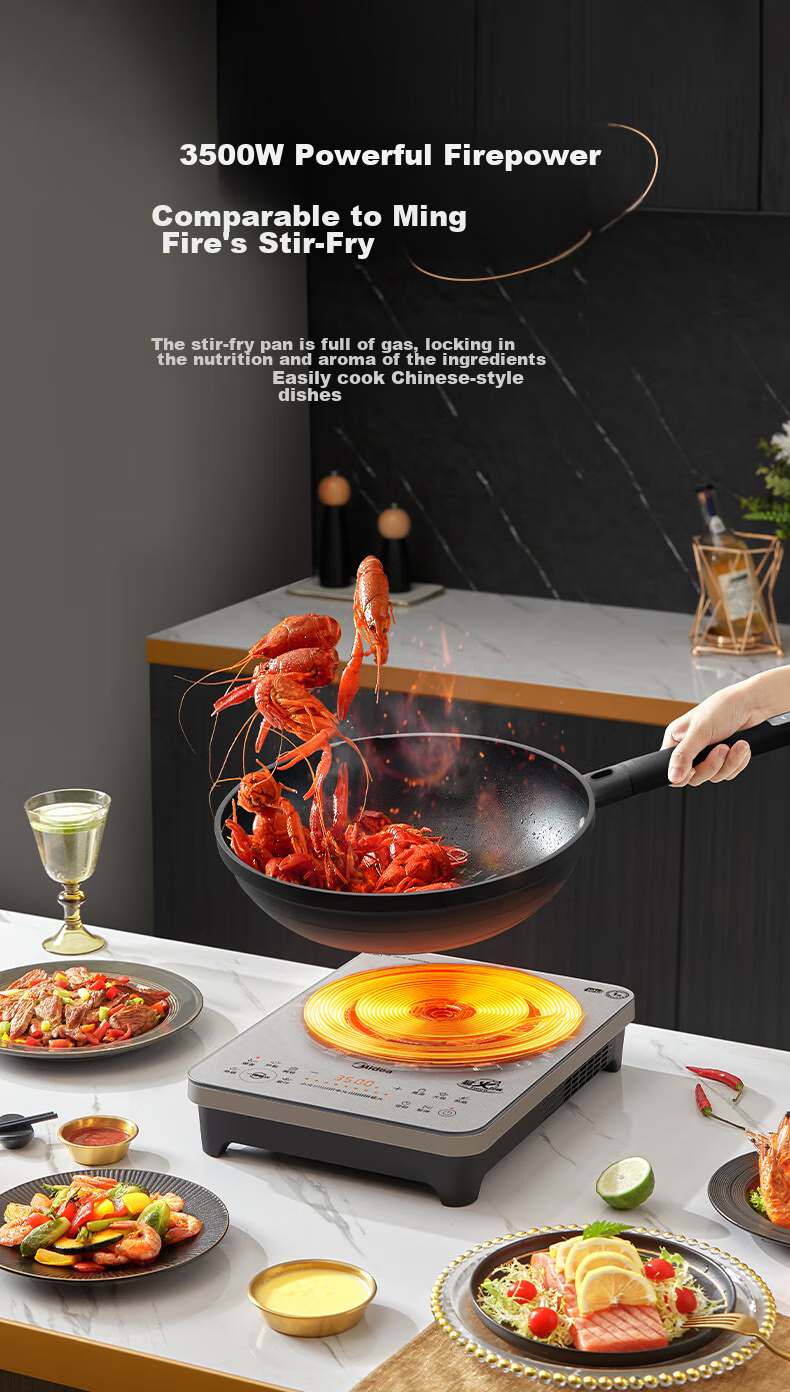 Midea Induction Cooker Ceramic Cooktop Electric Cooker Household High-Power 3500W Electromagnetic Stove Even Heating Integrated Large Panel Cooks Rice Porridge Wear-Resistant Easy-To CL35W7-001 9