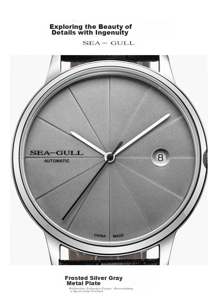 SEAGULL Men's Automatic Mechanical Watch, Bauhaus Date Display Men's Watch, Birthday Gift for Men, Model 6091 24