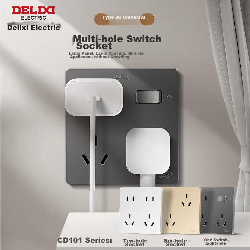 Розетка DELIXI 86-тип, 6 гнезд, 10А, белая