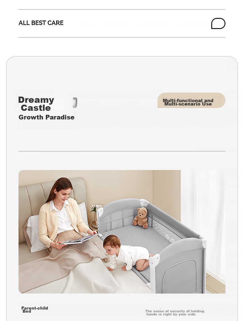 ABCMOKOO Sofa Folding Crib, Convertible to Large Bed, Multifunctional Newborn Portable Baby Bed - Morandi Green AIR Model 14
