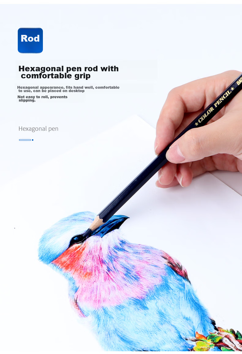 BAOKE PO1024 Oil-Based Colored Pencils, Hexagonal Wooden Pencils, Clear Colors for Drawing, 24 Colors in Paper Tube 6