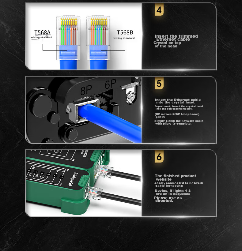 WANJEED Network Cable Crimper, Multifunctional Category 6 RJ45 Crimping Tool, Professional Grade 8P/6P Network And Telephone Line Stripper Cutter Three-In Wire Connector Tool WJ-1689B 23