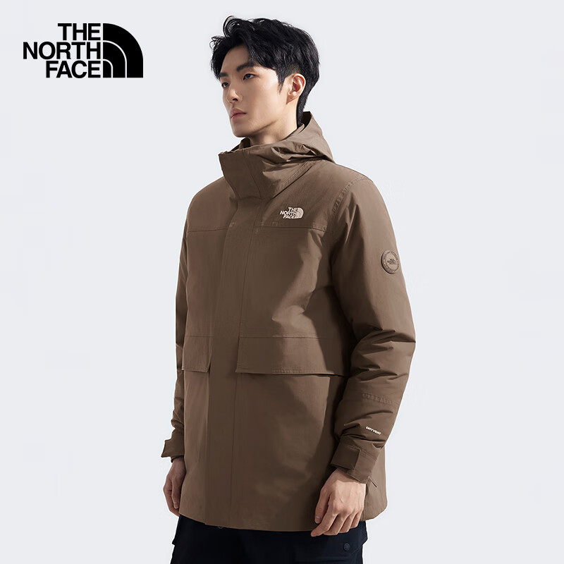 The North Face Men's Outdoor Warm down Jacket with Inner Fleece Liner, Three-In Windbreaker 89Z2 Brown/1OI Size L