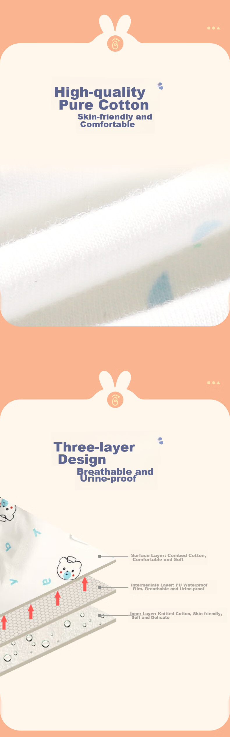 Babyprints [Without Acetamide] Diaper Cover, Breathable And Waterproof Baby Diaper Pants, Washable Button Closure, Blue, 3 Large Sizes 3