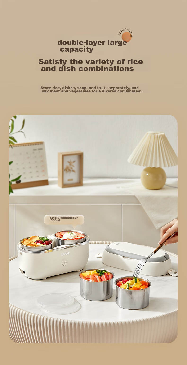 SUPOR Electric Lunch Box, Heated Food Container, 1.0L Portable Divided Leak-Proof Office Heating Stainless Steel Inner Pot Insulated Lunch Box DH02FD815A 13