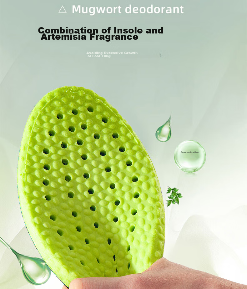 IQGD 2 Pairs Sports Insoles for Men, Soft And Elastic, Mugwort Scent, Odor-Resistant, Breathable, Shock-Absorbing, Military Training 6019, Black And Green, Size 35-36 4