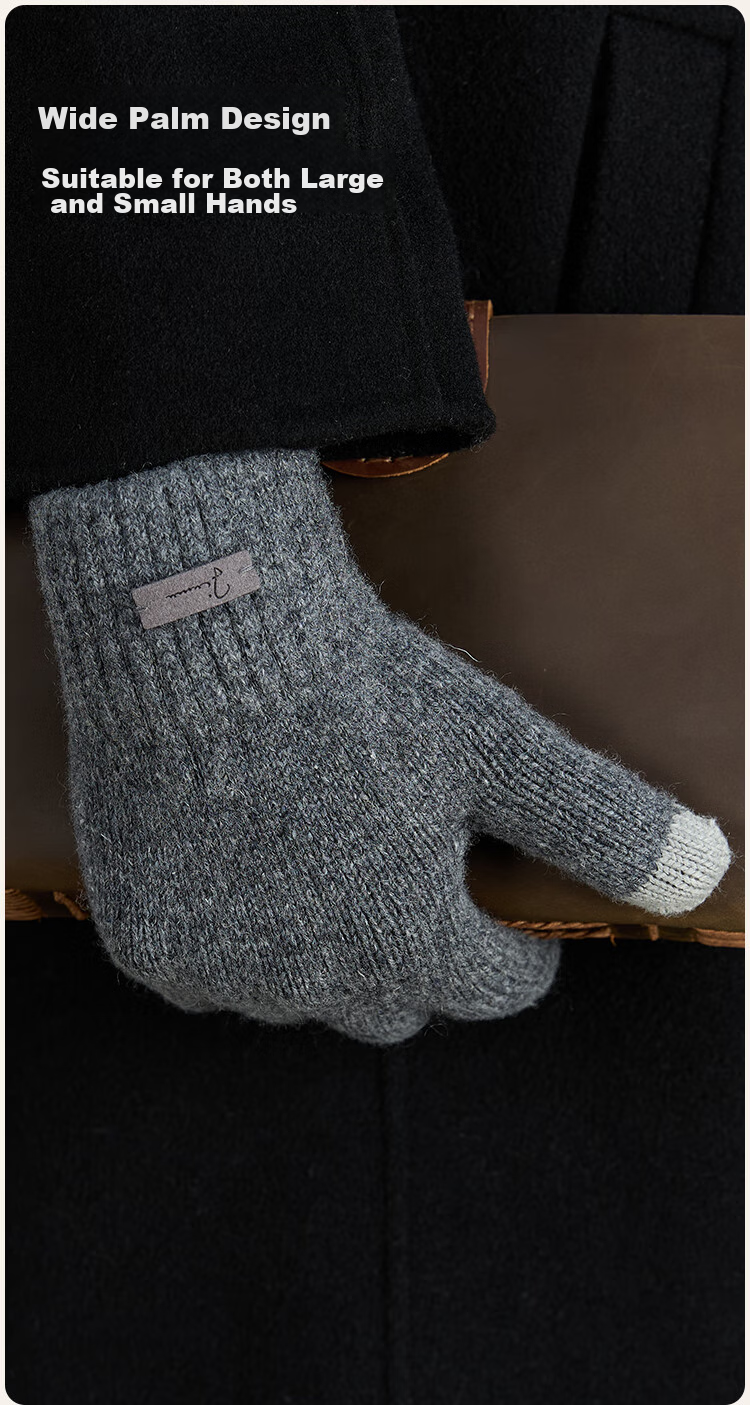 JIUMU Wool Thermal Gloves for Men, Winter Thickened Cold-Proof Touchscreen Compatible Knitted Woolen Gloves 6