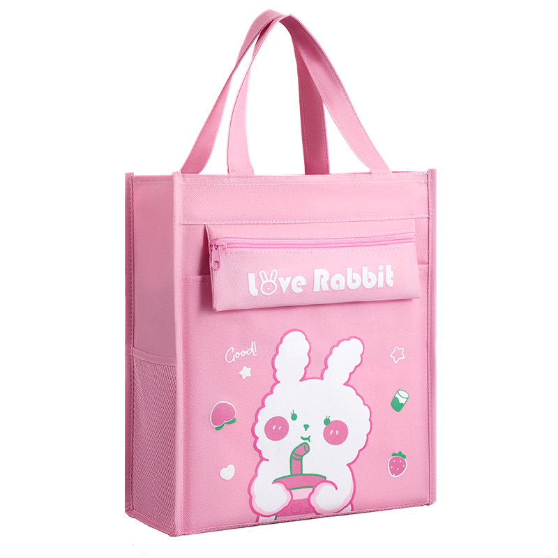 Faramon Student Handheld Tutoring Bag, Book Carrier, Canvas Schoolbag, Canvas Study Bag for Tutoring Materials And Exam Papers Storage, Homework Zipper Handbag, Cute Rabbit Desig
