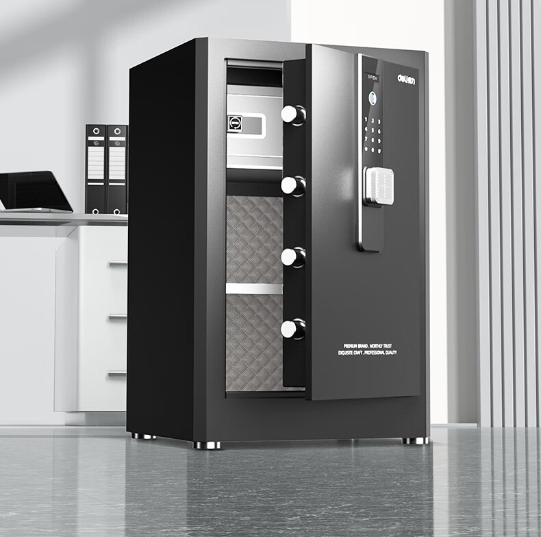 Deli Safe Deposit Box, Home And Office Fingerprint Password Security Box, Small Confidential Box, Can Be Built into Wall Or Cabinet, Storage Box, Double Lock Opening, 45cm Zhenshanhu Series Black 2