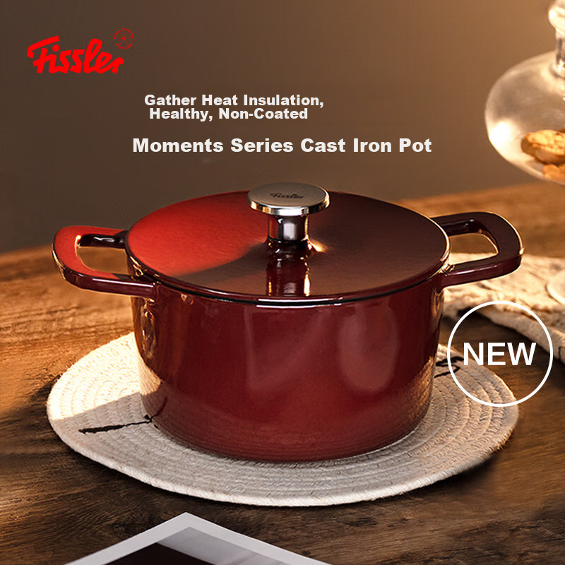 Feishile German Moments Cast Iron Pot, Stew Pot, Small Soup Pot for Home Use, 20 Cm Cast Iron Pot - Burgundy Red