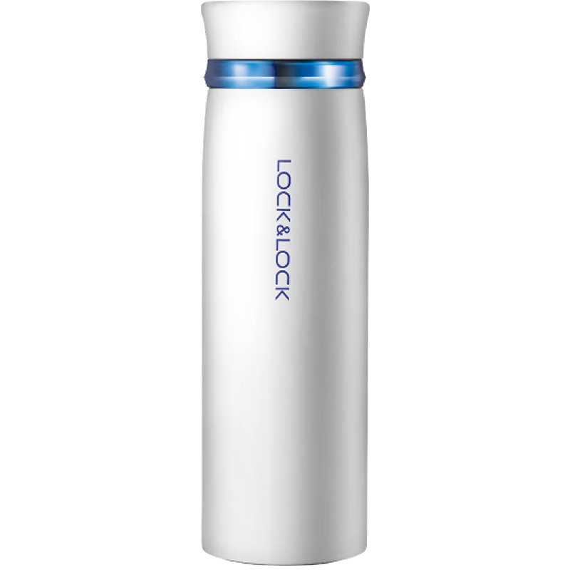 LOCK&LOCK Stainless Steel Couple Student Insulated Mug with Fite Rotating Lid Lightweight Cup 450ml White Blue LHC4131WB