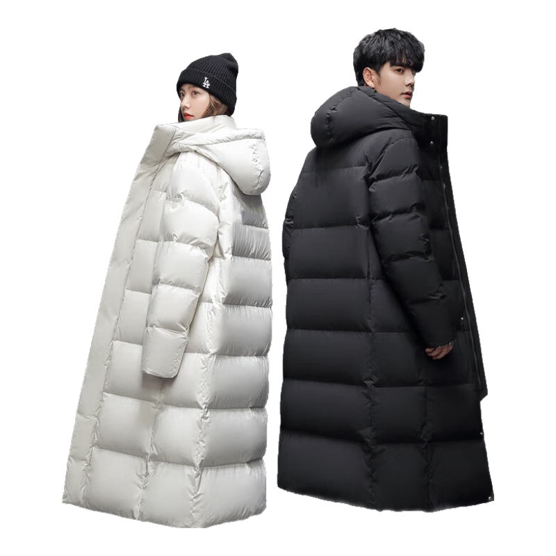 Yalu down Jacket, Unisex Winter Style, Knee-Length, Thickened, Cold-Resistant, Warm, Duck Down, Fashionable Hooded Couple's Coat