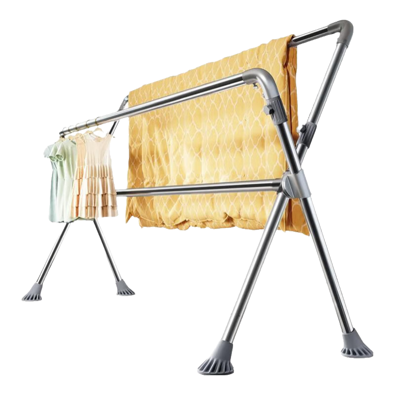 Jiabangshou Floor-Standing Clothes Drying Rack, Foldable Three-Rod Drying Stand for Balcony, Stainless Steel Extendable Indoor And Outdoor Movable Quilt Hanger