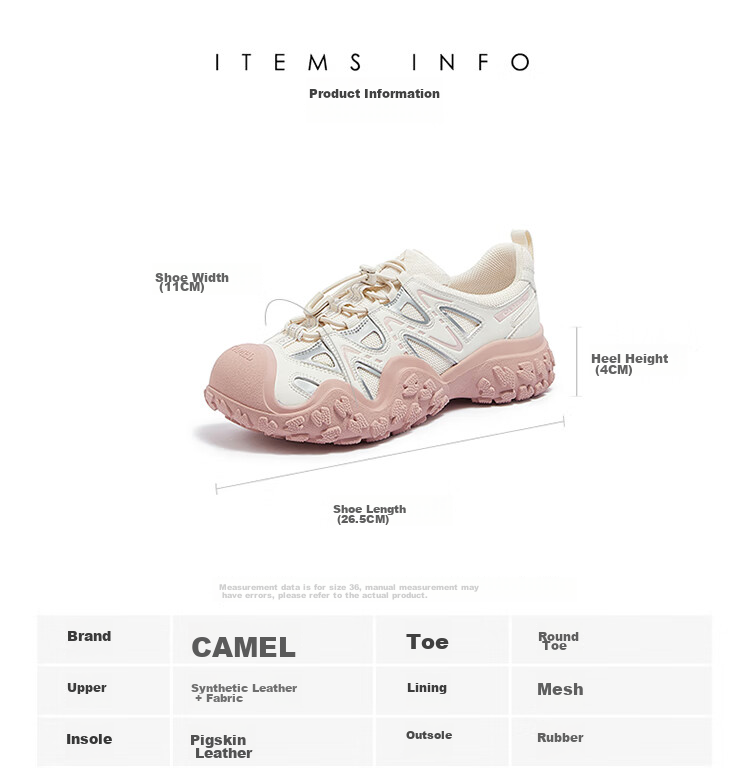 CAMEL Ugly-Cute Hiking Shoes for Women, Fashionable Color-Block Outdoor Casual Shoes L24S076620 Beige/silver/black 40 41
