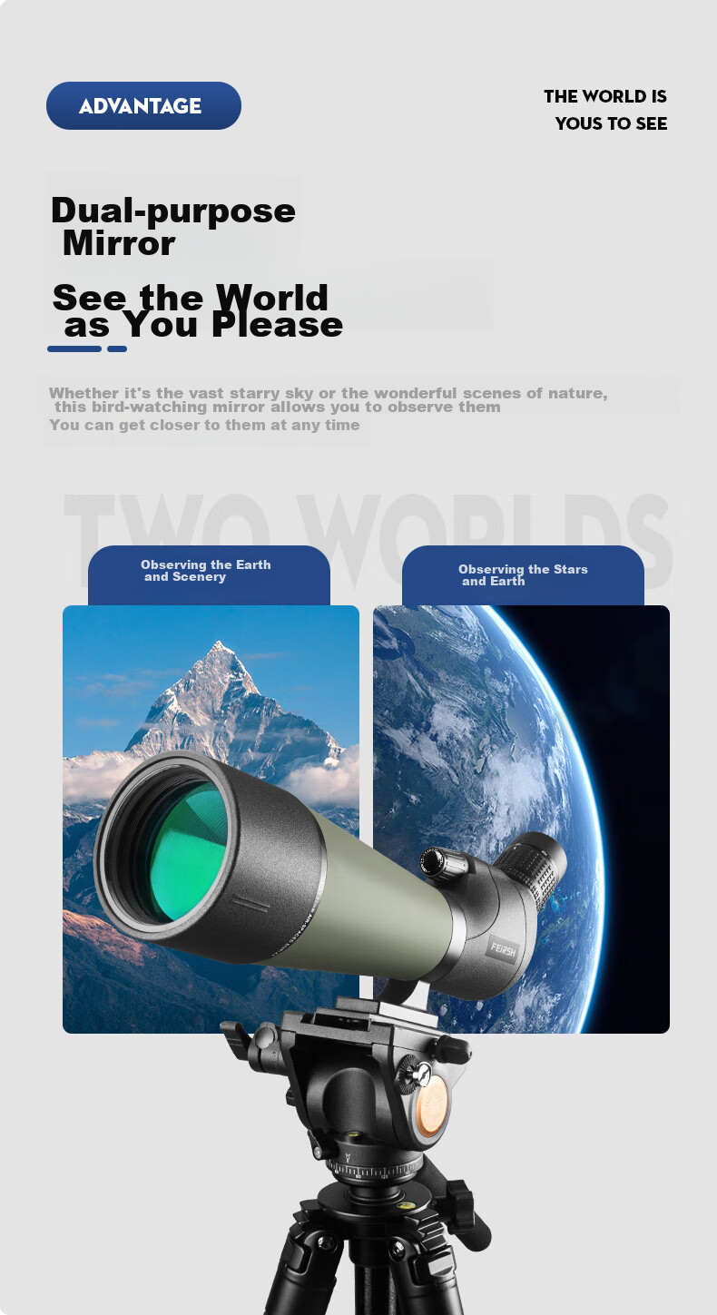 FEIRSH Monocular Telescope, High Definition, High Magnification, Large Aperture, Variable Magnification, Professional-Grade, Entry-Level, Low-Light Night Vision, Bird Watching, Moon Viewing, Target Shooting 10