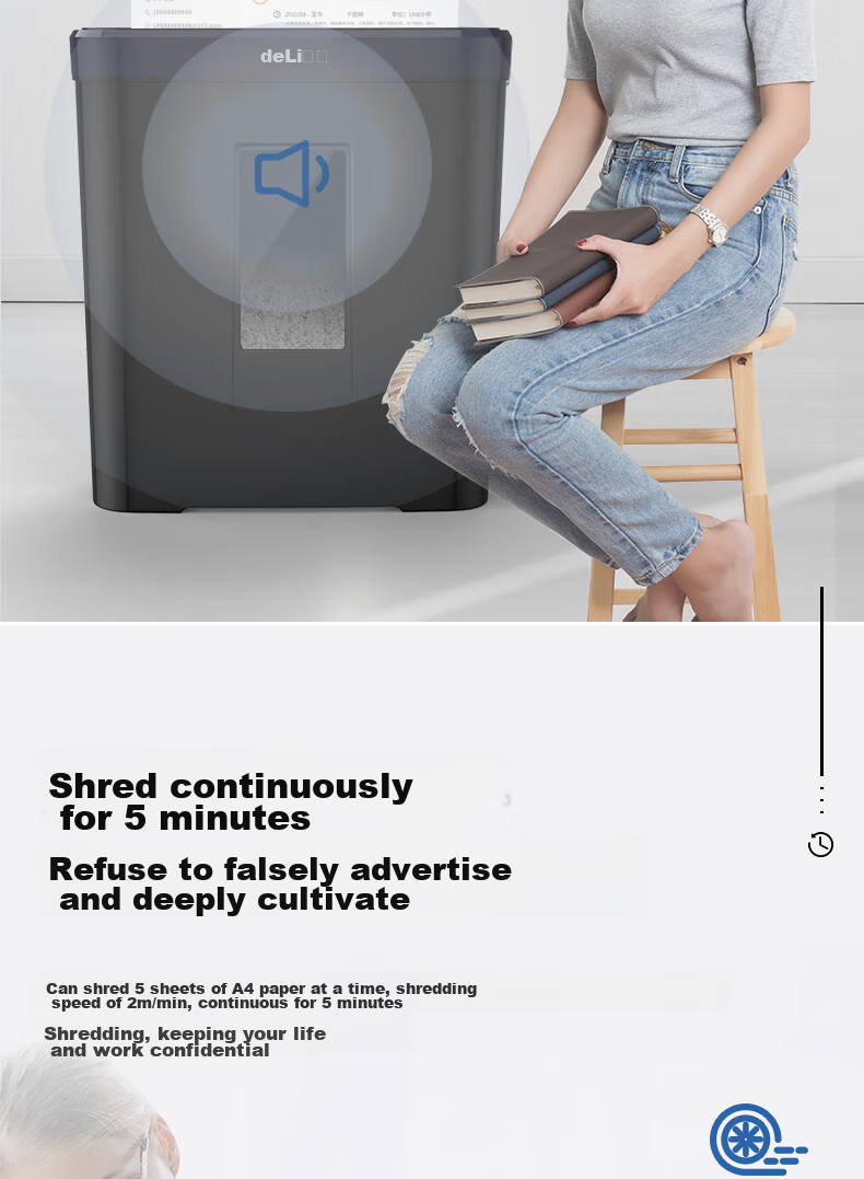 Deli Paper Shredder, Level 4 Security, Single Pass 6 Sheets, 5-Minute Continuous Shredding, Small Home And Office Document Shredder, 15L Capacity, with Staple Shredding, 33088 12
