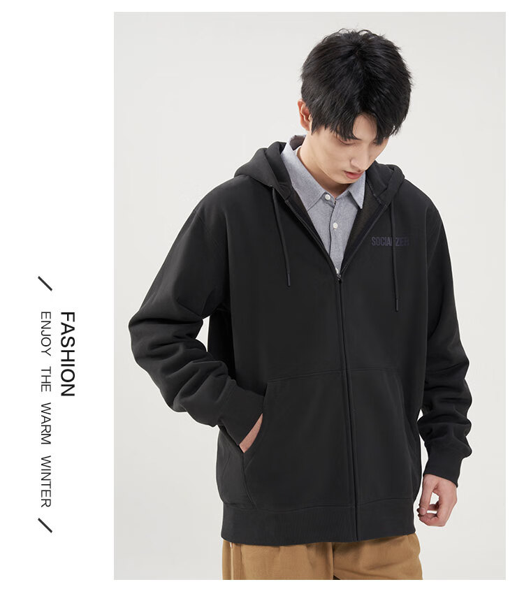 JD Original Fleece-Lined Cardigan Sweatshirt for Men, Spring And Autumn Style, Loose-Fitting Couple Versatile Jacket, Men's Long-Sleeve Deep Rock Gray S 21