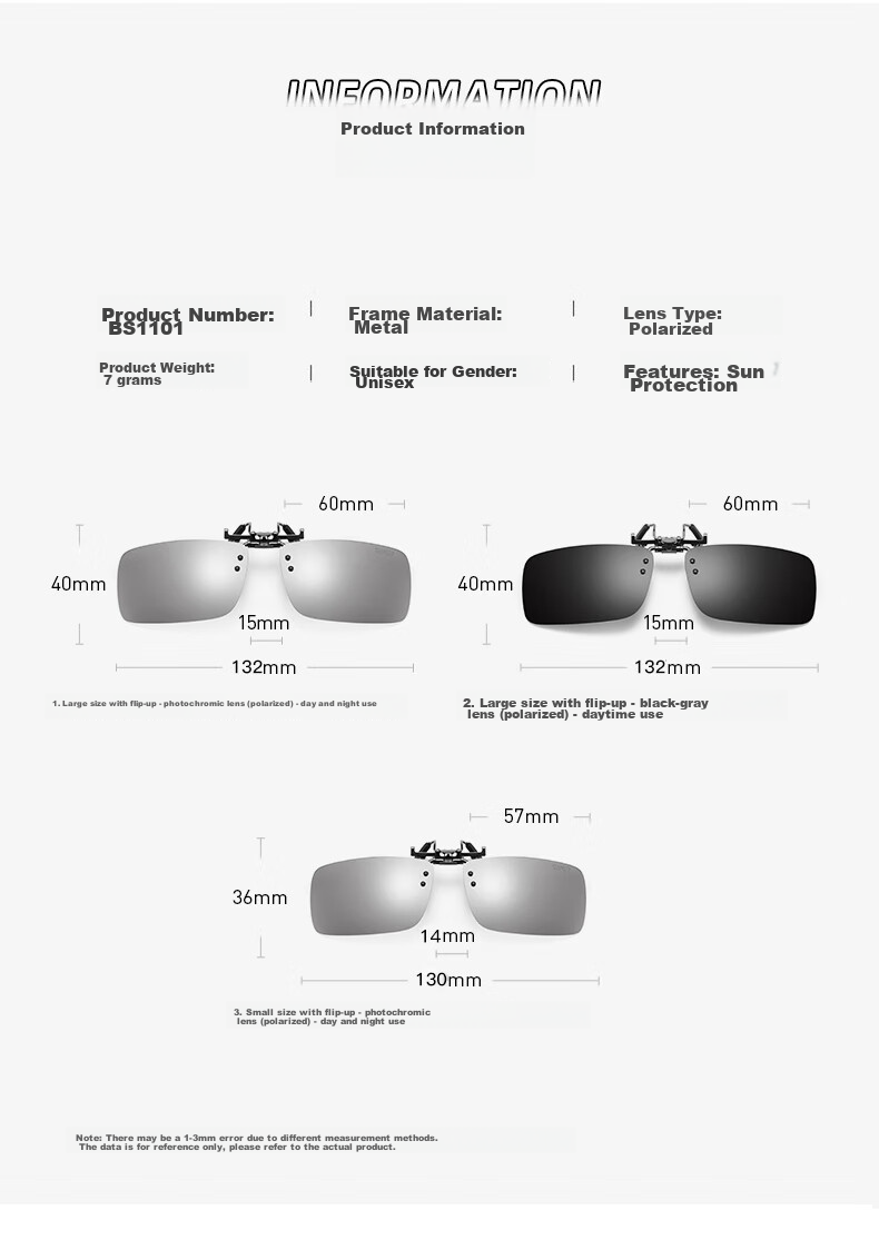 CAPONI Clip-On Sunglasses for Nearsightedness, Polarized, Specialized for Drivers, Fishing, Night Vision, And Sun Protectio 15