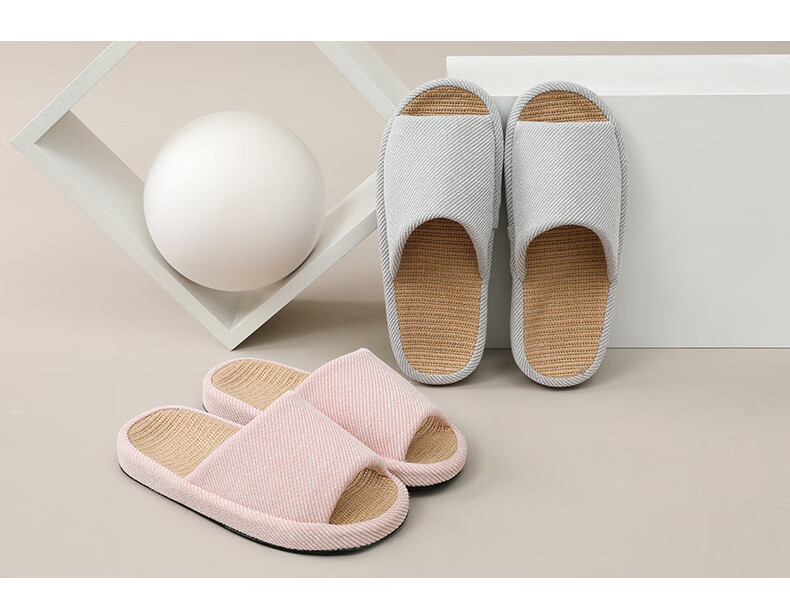GUOLUOFEI Japanese-Style Linen Slippers, Women's Indoor Home All-Season Cotton And Linen Thick-Soled Men's Sandals, Navy Blue, Size 36-37 7