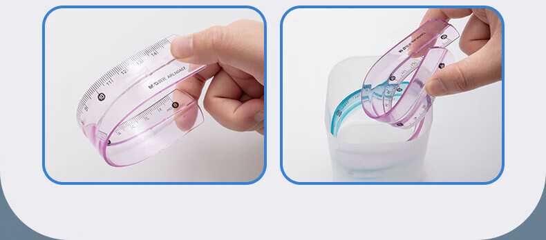 M&G Student Drawing Soft Ruler Set (Ruler + 2 Triangles + Protractor) Blue and Pink Random ARLN0467 4 Pieces/Set 4