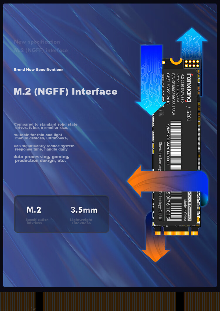 FANXIANG 1TB SSD Solid State Drive M.2 Interface SATA Protocol High-Speed TLC NAND Chips Compatible with Desktop And Laptop Upgrades And Expansion S201PRO 3