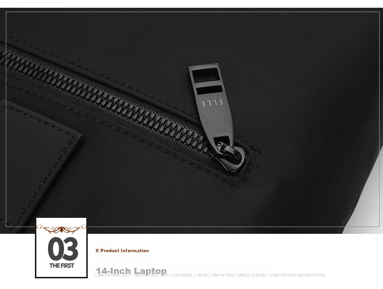 ELLE HOMME Business Men's Briefcase, Nylon Canvas Shoulder Crossbody Bag, Handheld Laptop Bag for Men, 06810 Black 21