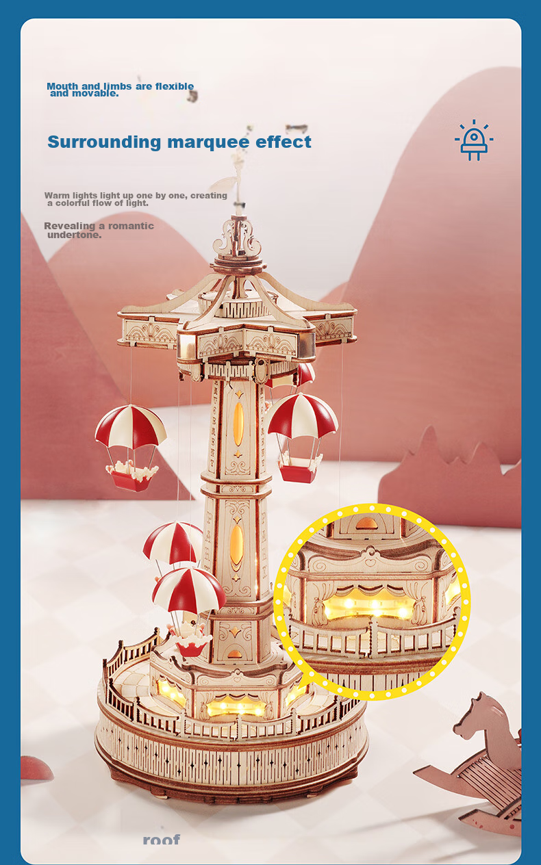 ROKR Parachute, Music Box, Building Blocks, Puzzle DIY Handmade Wooden Assembly Model Toy, Birthday Gift 4